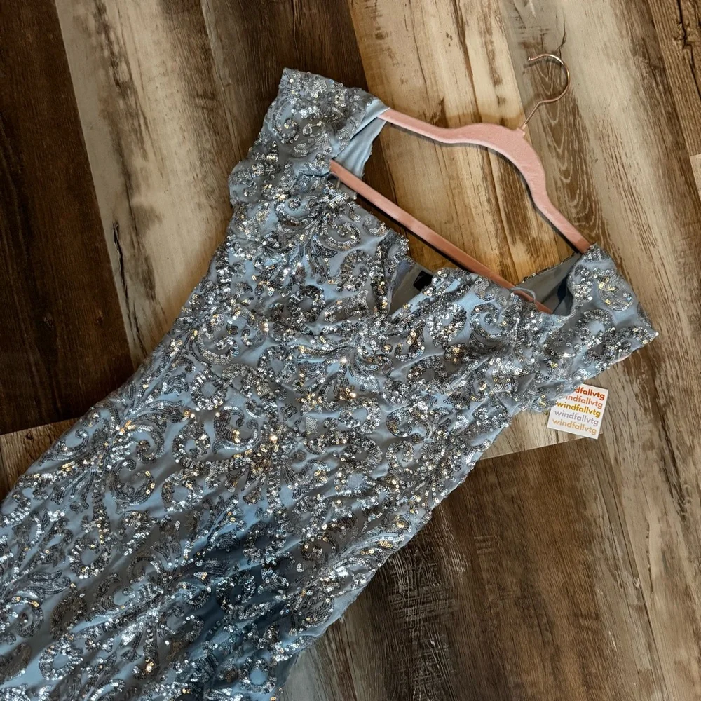Elegant Powder Blue and Silver Sequin Gown - Picture 7 of 17